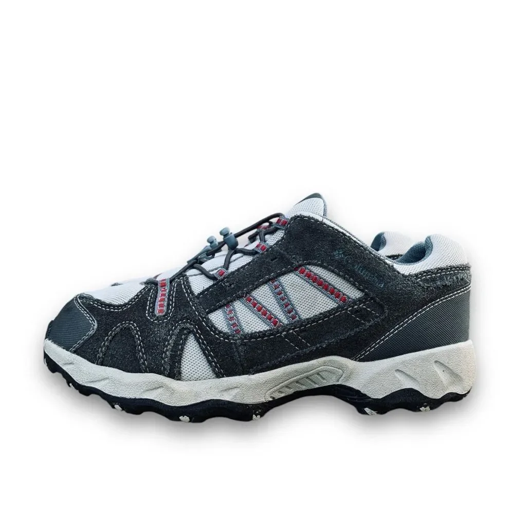 Columbia Kids Gray White and Red Athletic Trail Shoes
